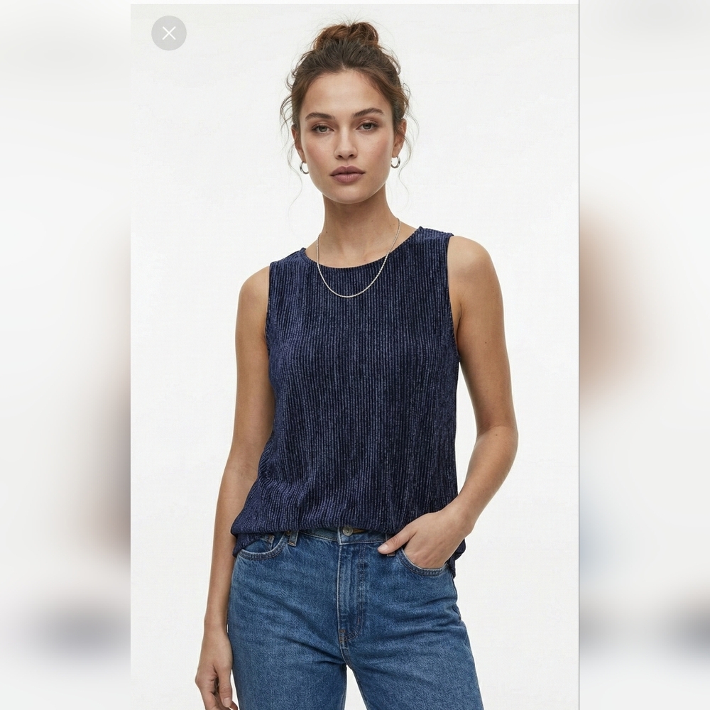 Fourteenth Place Midnight Blue Velour Crinkled Tank Boho Minimalist M